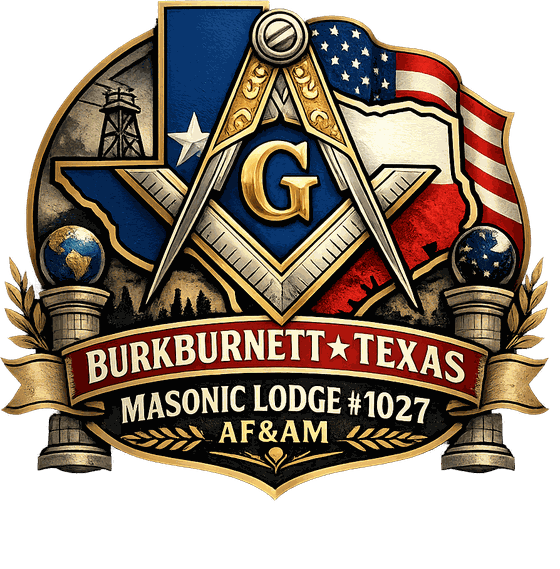 Crest of Burkburnett Masonic Lodge No. 1027 — the square and compasses over the State of Texas